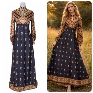Vintage 70's long sleeve maxi printed dress!
